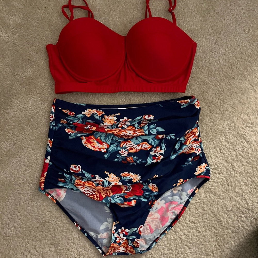 Women’s XXL underwire 2 piece high waisted ruched bathing suit
